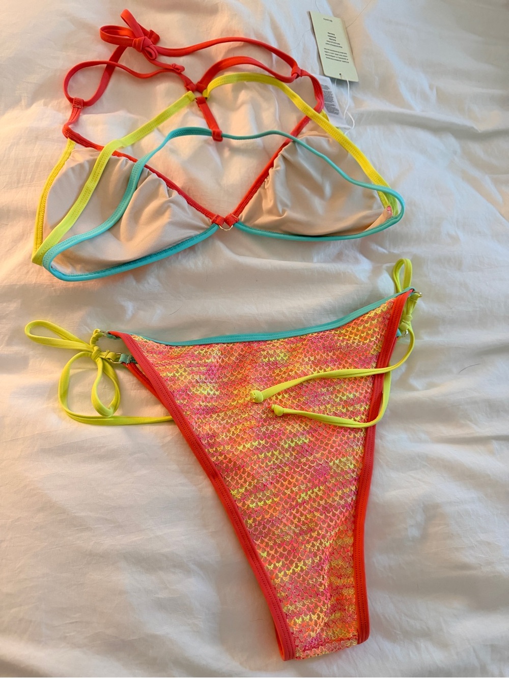 Cupshe Pink Coral Neon Triangle Bikini with Turquoise Trim - Picture 6 of 6